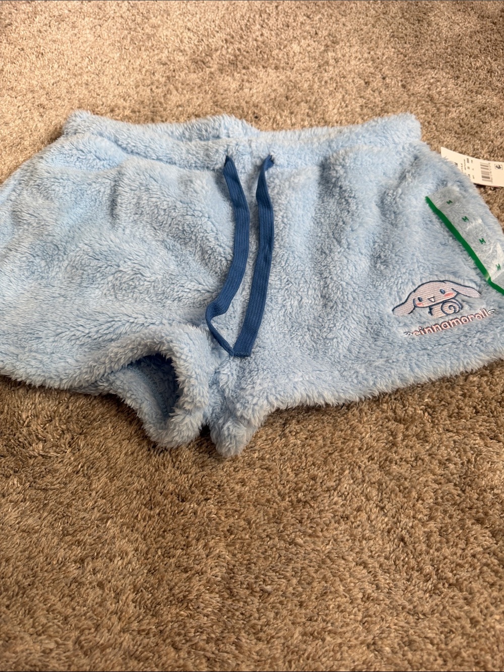 Light Blue Plush Lounge Shorts with Drawstring